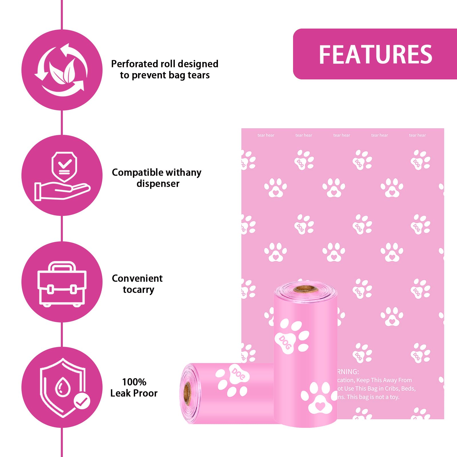 HZDHCLH Dog Poo Bags 540 Count Xtra Thick Strong Leak Proof Pet Poop Bags with Dispenser and Hook Lavender Scented(pink,540 Count) - Image 2