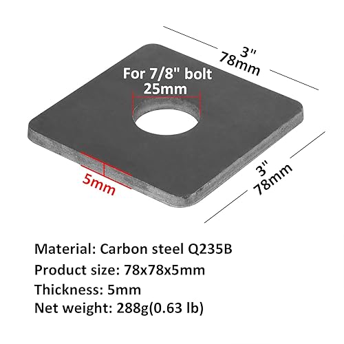 Miniatura 2 de 4 arandelas cuadradas de 78 pulgadas (diámetro interior) x 3 x 3 pulgadas, aptas para pernos de 78 pulgadas, arandelas planas cuadradas con