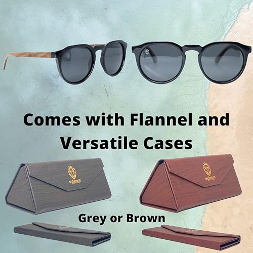 Miniatura 3 de Gafas de sol redondas de acetato negro brillante, con patillas de madera marrón, con lentes polarizadas grises, ligeras y cómodas, Bonventre Black