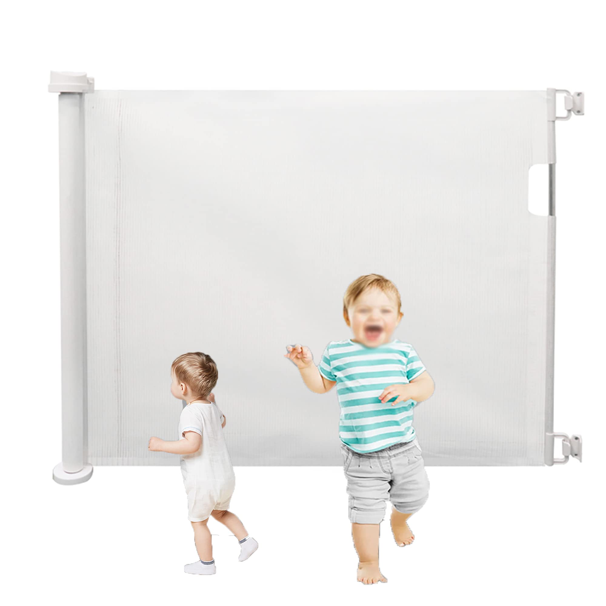 Retractable Stair Gate for Baby, Extends up to 54" Wide, 34" Tall, Extra Wide Baby Safety Gate, One Handed Silent Operation Baby Gate for Stairways/Hallways/Indoor/Outdoor, White
