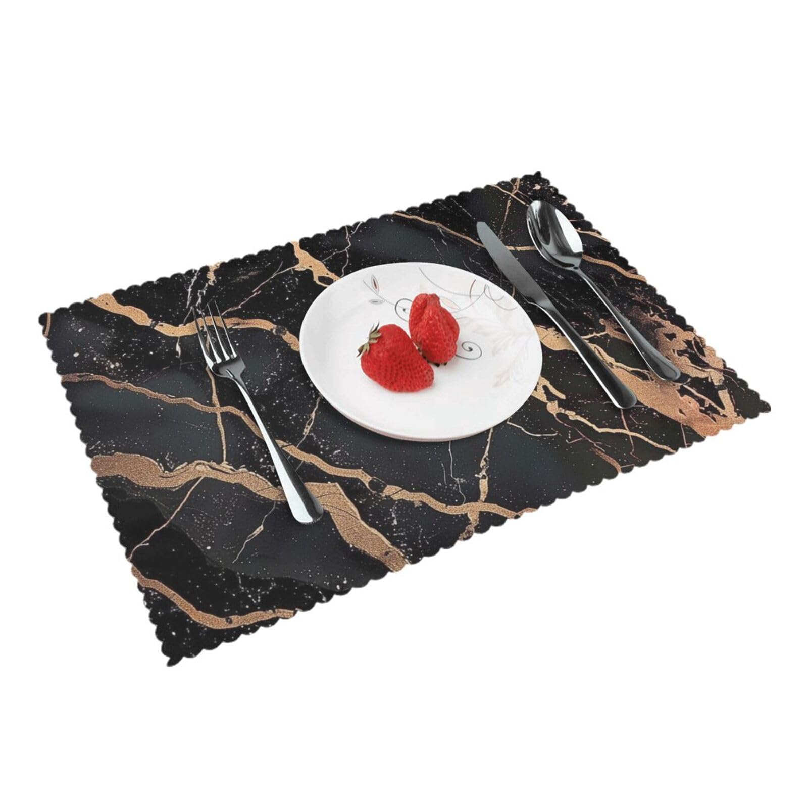 Black Gold Marble Printed Placemat Heat Resistant Place Mats Set of 4 PCS Washable Kitchen Table Mats, 12x18 Inch