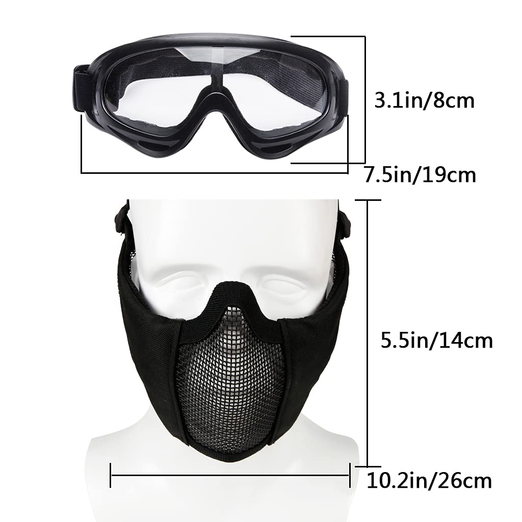 Masque Airsoft Demi-maille Kit Protection Airsoft Hodeacc - Masque Maille, Lunettes, Casquette - Réglable, Protection Complète Protection Tactique