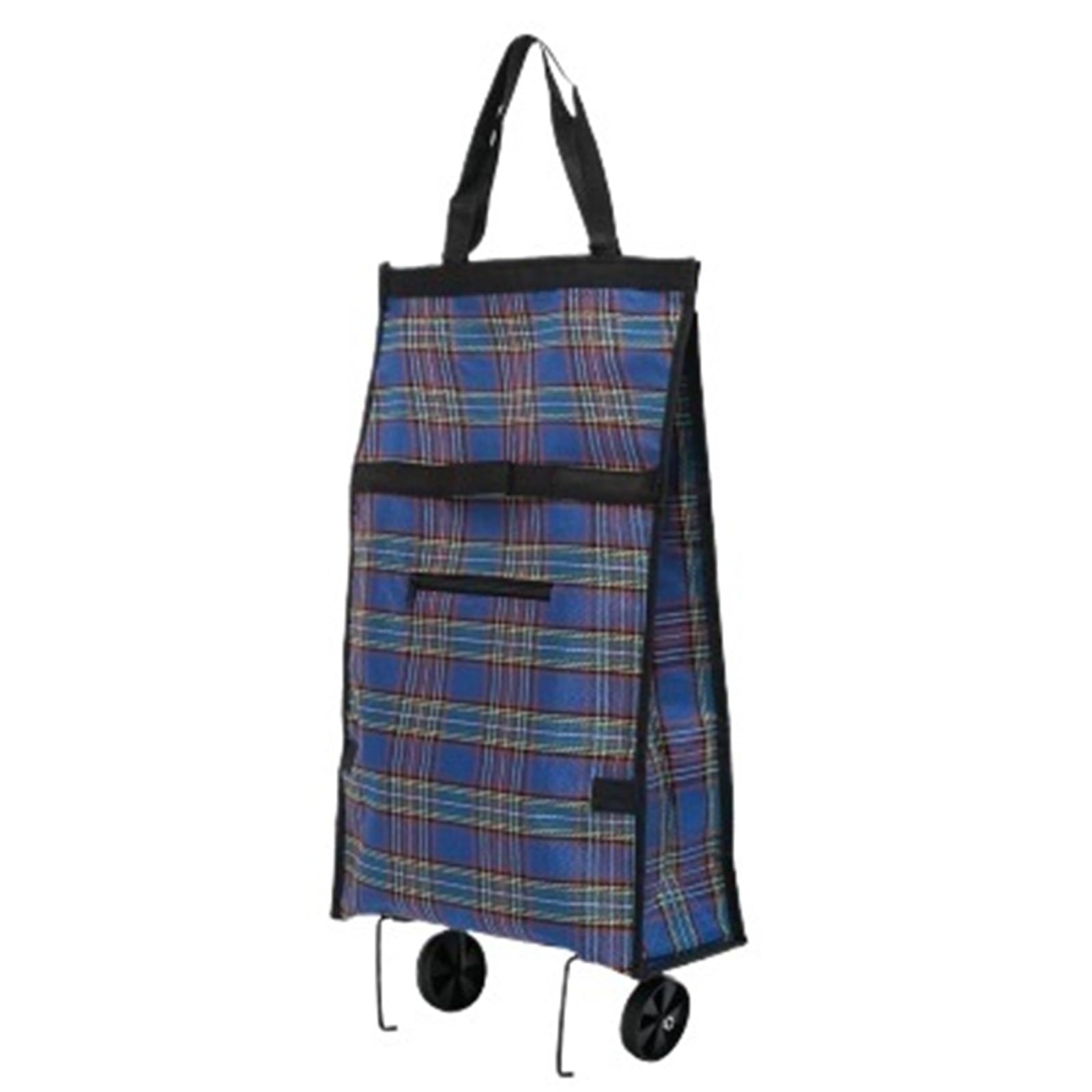 Foldable Shopping Bag with Wheels Folding Reusable Grocery Shopping Bags Large Pull Cart Trolley Bag With Wheels Supermarket Vegetables(A Blue plaid)