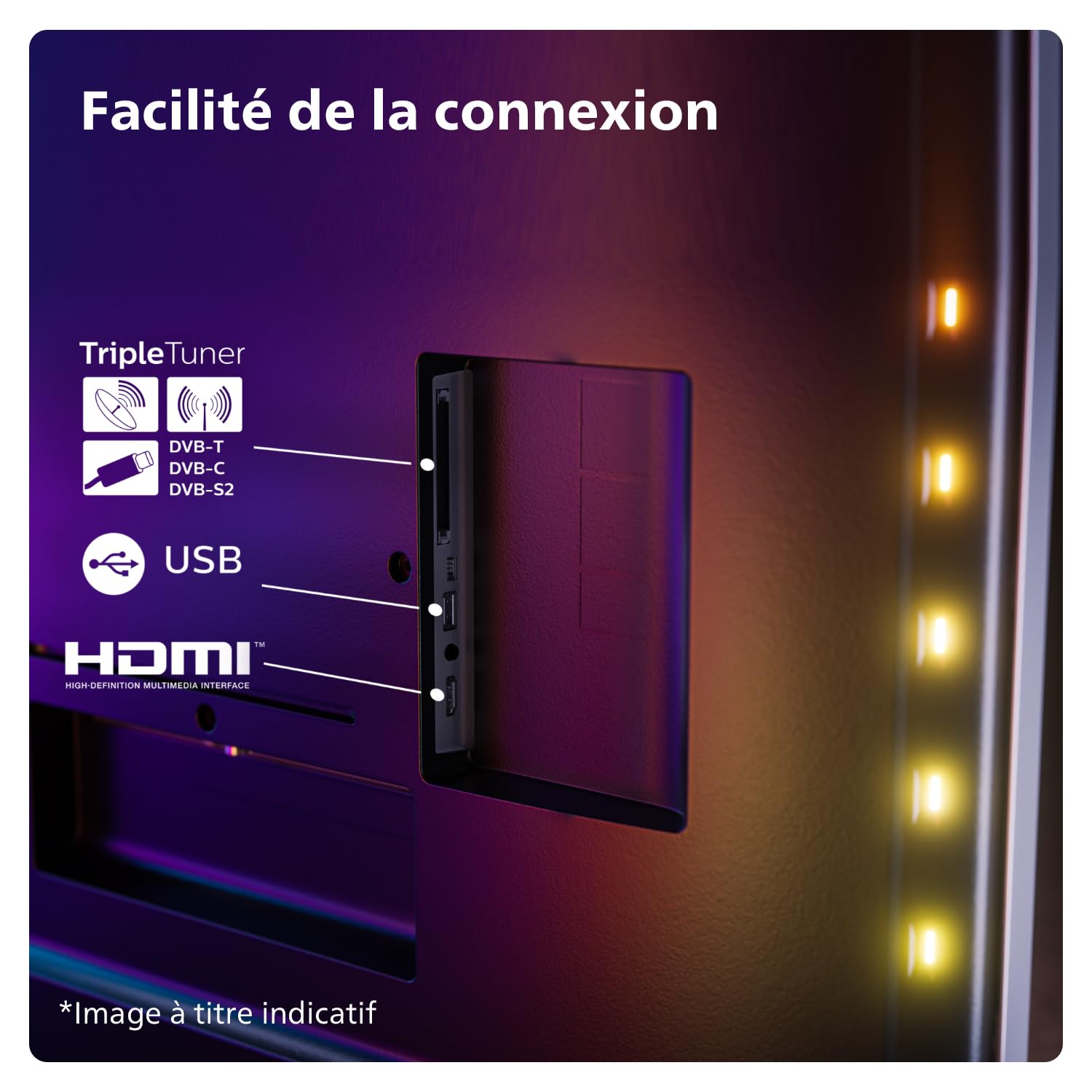 Philips Ambilight 65PUS8109 Smart TV LED 4K - Écran 65 Pouces avec Plate-Forme Pixel Precise Ultra HD, Titan OS et Son Dolby Atmos, Fonctionne avec l’Assistant Vocal Alexa et Google - Chrome satiné