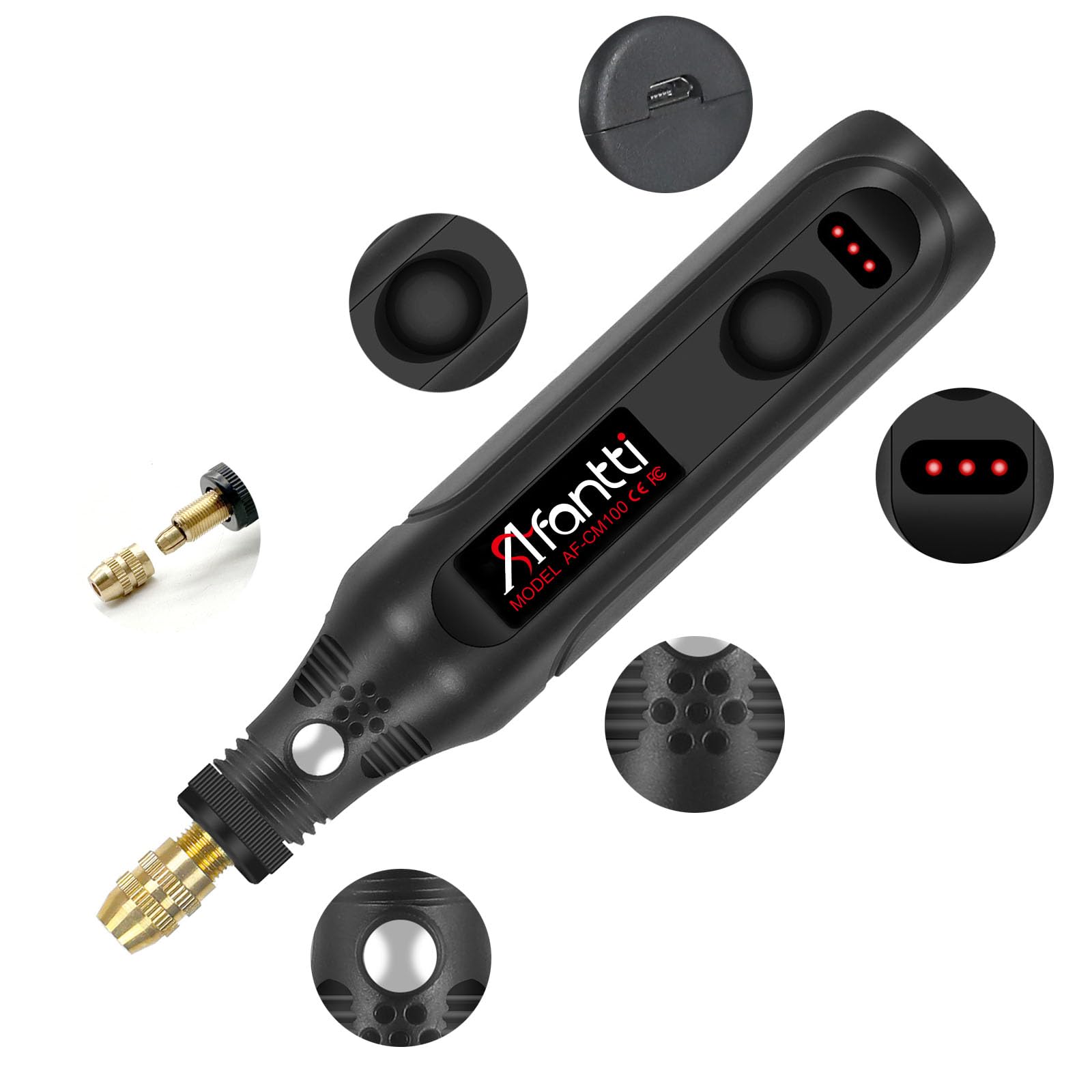 Afantti Mini Cordless Rotary Tool Detail Sander Grinder Hand Grinding Pen Set including, Black - Image 2