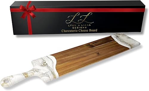 Lynn & Liana Tabla de queso de acacia Baguette  Tabla de cortar de resina de madera  Tabla de embutidos de lujo para servir  Tabla de cortar hecha a