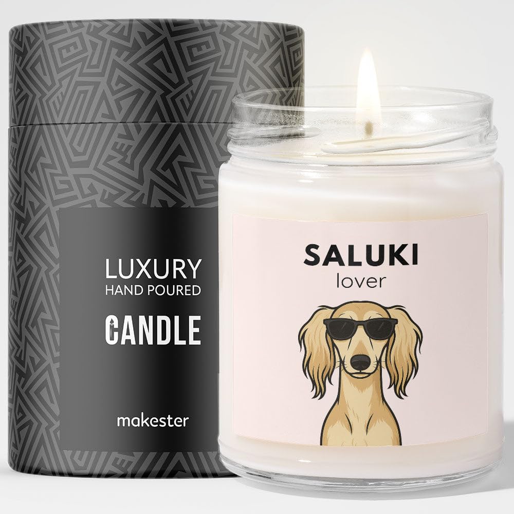 Saluki Gifts - Luxury Soy Wax Candle - Vanilla, Jasmine, Sugared Almond - Dogs in Shades - Makester