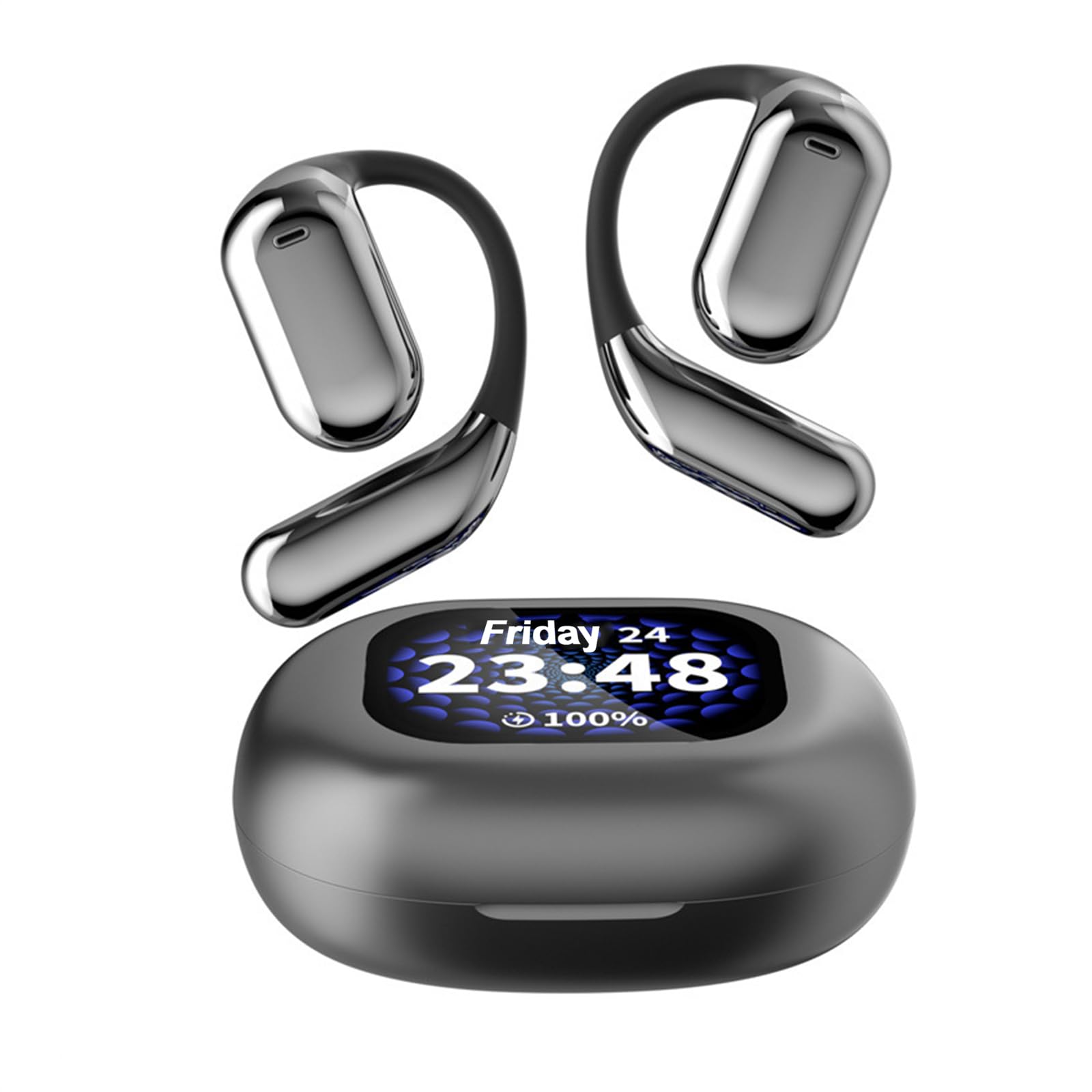 Open Ear Kopfhörer Bluetooth kabellos mit Bildschirm Wireless Earbuds Air Bone Conduction Headphones mit Touchscreen schnurlose drahtlose Ohrhörer Knochenschall Earphones Kopfhoerer für Mann Sport