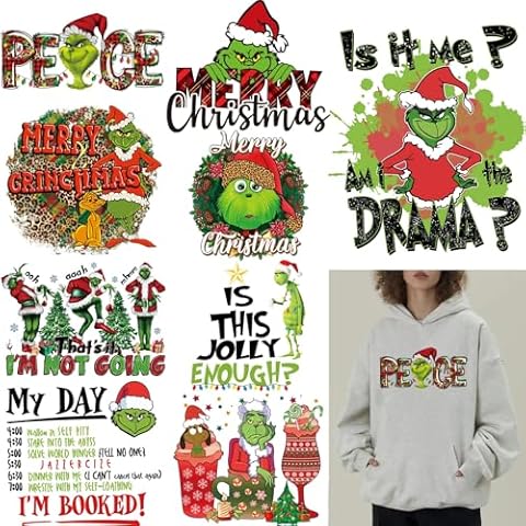 Christmas Iron on Decals Transfer, Funny Christmas Heat Transfer Stickers Iron on Patches for Clothes T-Shirts Pillow Cover Hoody Bag Xmas DIY Craft Supplies Vinyl Stickers Cover