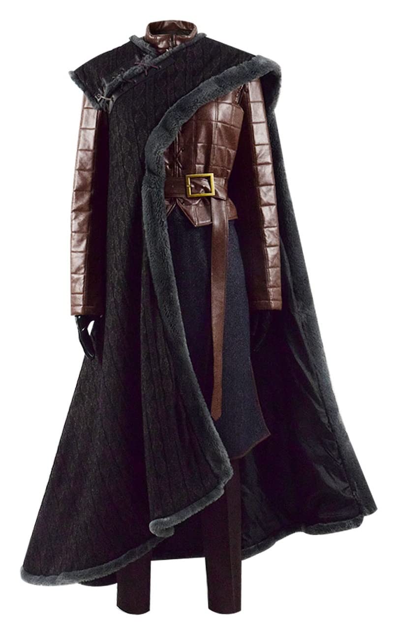 Womens Arya Stark Costume Cloak Dress Outfits Cosplay for Halloween Party Deluxe Battle Uniform