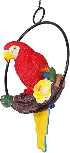Pwshymi Colgante de jardín de guacamayos, anillo sintético para colgar, escultura de loros para camino, patio, césped, vida al aire libre
