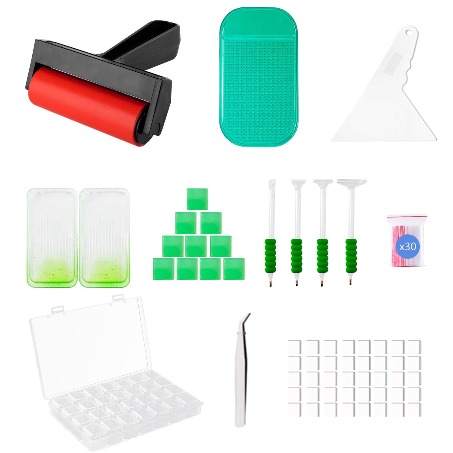 SuSentak 46-teiliges Diamant-Kunst-Werkzeug-Set, komplettes Zubehör-Set mit Multi-Tool-Pinzette, Wachsstift, Aufbewahrungsbehältern, Tabletts, Roller, Anti-Rutsch-Matte für Erwachsene, Kinder