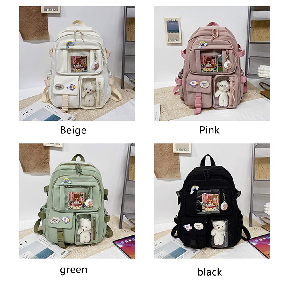 Kawaii - Mochila escolar con diseño de oso de osito, bonita mochila de gran capacidad y mochila japonesa con múltiples bolsillos para adolescentes