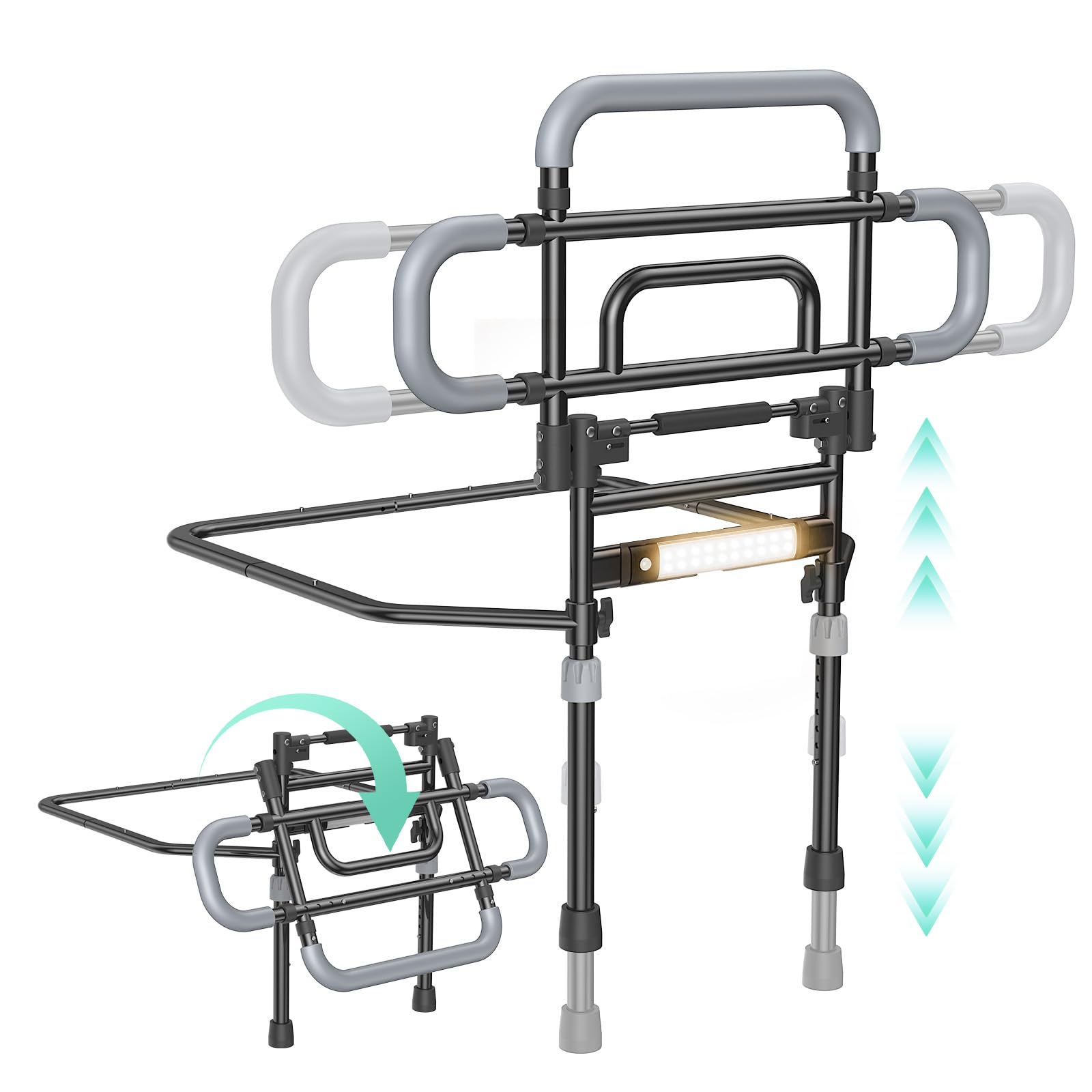 Photo 1 of Bed Rails for Elderly Adults Safety, 180° Foldable Bed Rail with Adjustable Height & Width, 350lb Load, Extra-High Design, Wide Base, LED Light & Storage Pockets – Fits King/Queen/Full/Twin Beds