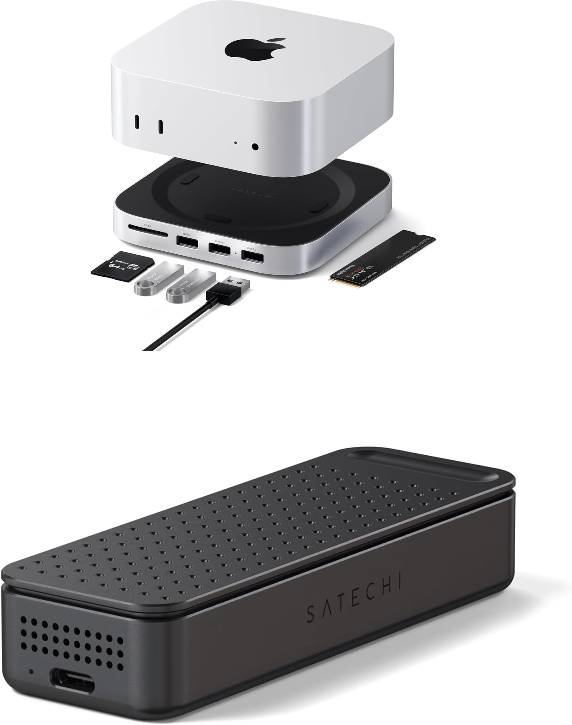 Satechi Bundle Mac mini M4 Hub and Stand with NVMe SSD Enclosure Silver and DotDisk M2 NVMe SSD Enclosure Space Black