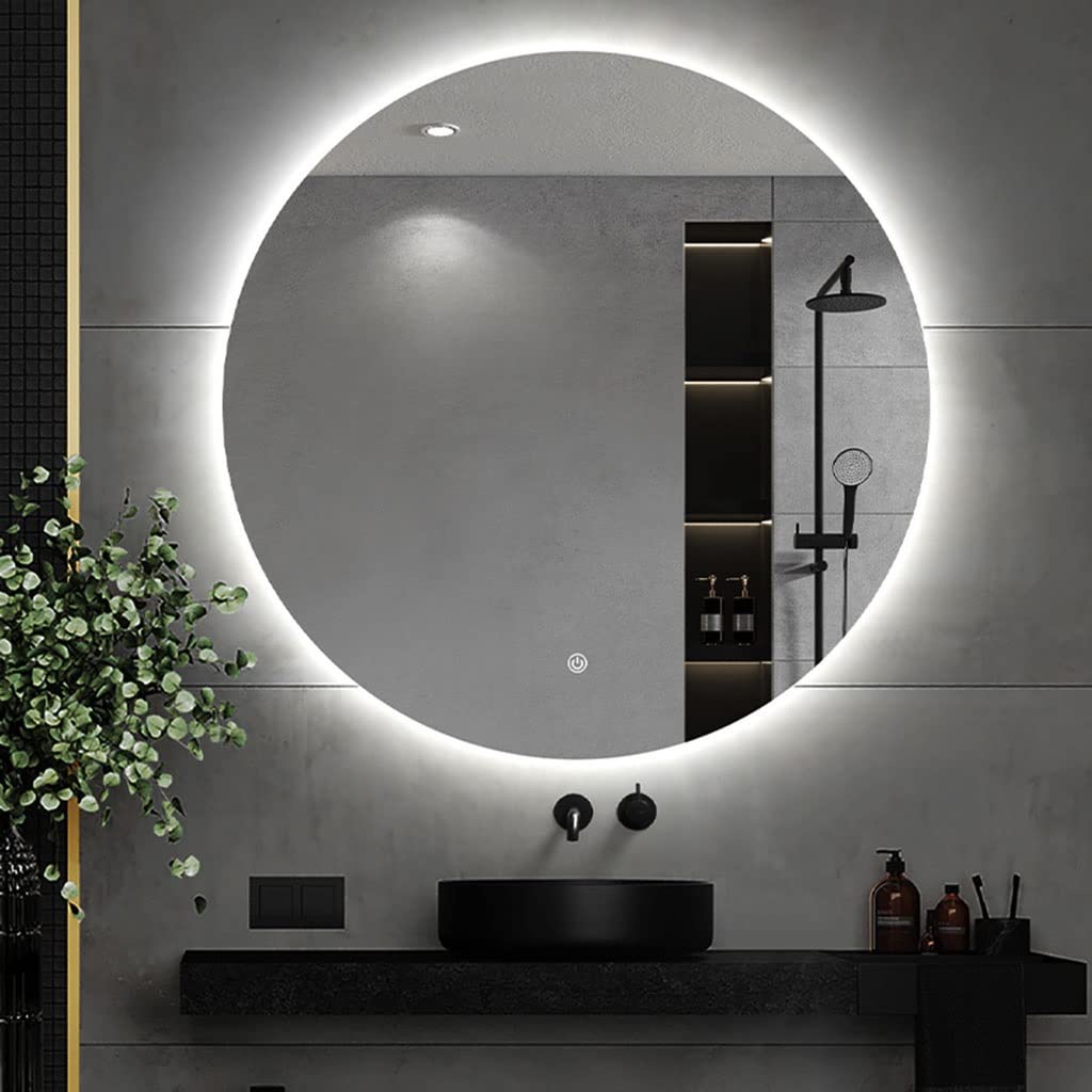 Specchio da Bagno a LED retroilluminato Illuminato, Specchio da toeletta da Bagno Illuminato a LED con Interruttore, Senza Cornice Antipolvere (Color : White Light, Size : Round 400mm)