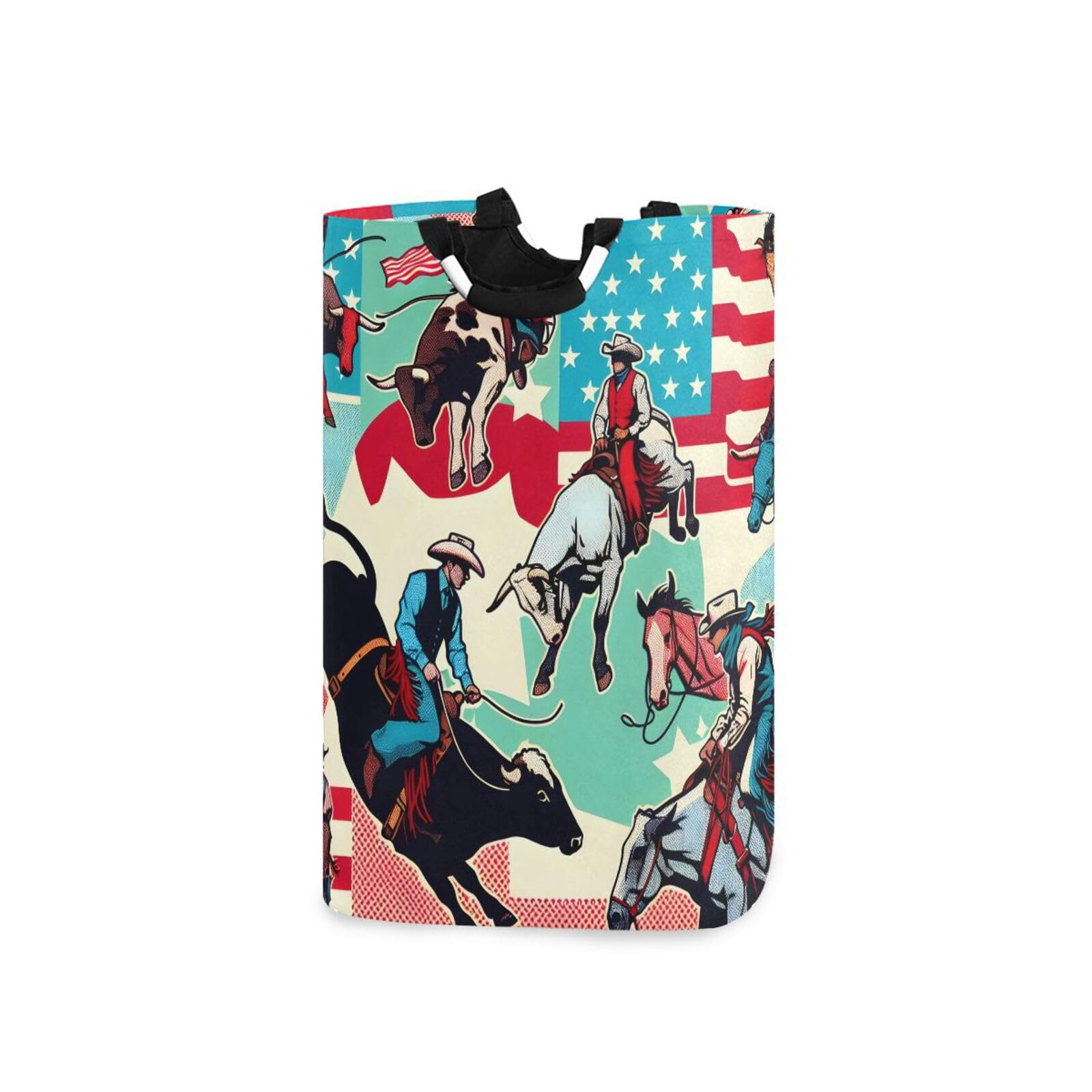 Jihqo Laundry Hamper Basket Cartoon American Cowboys Collapsible Nursery Storage Bin Waterproof Clothing Baskets for Home Bedroom Bathroom Washing Room