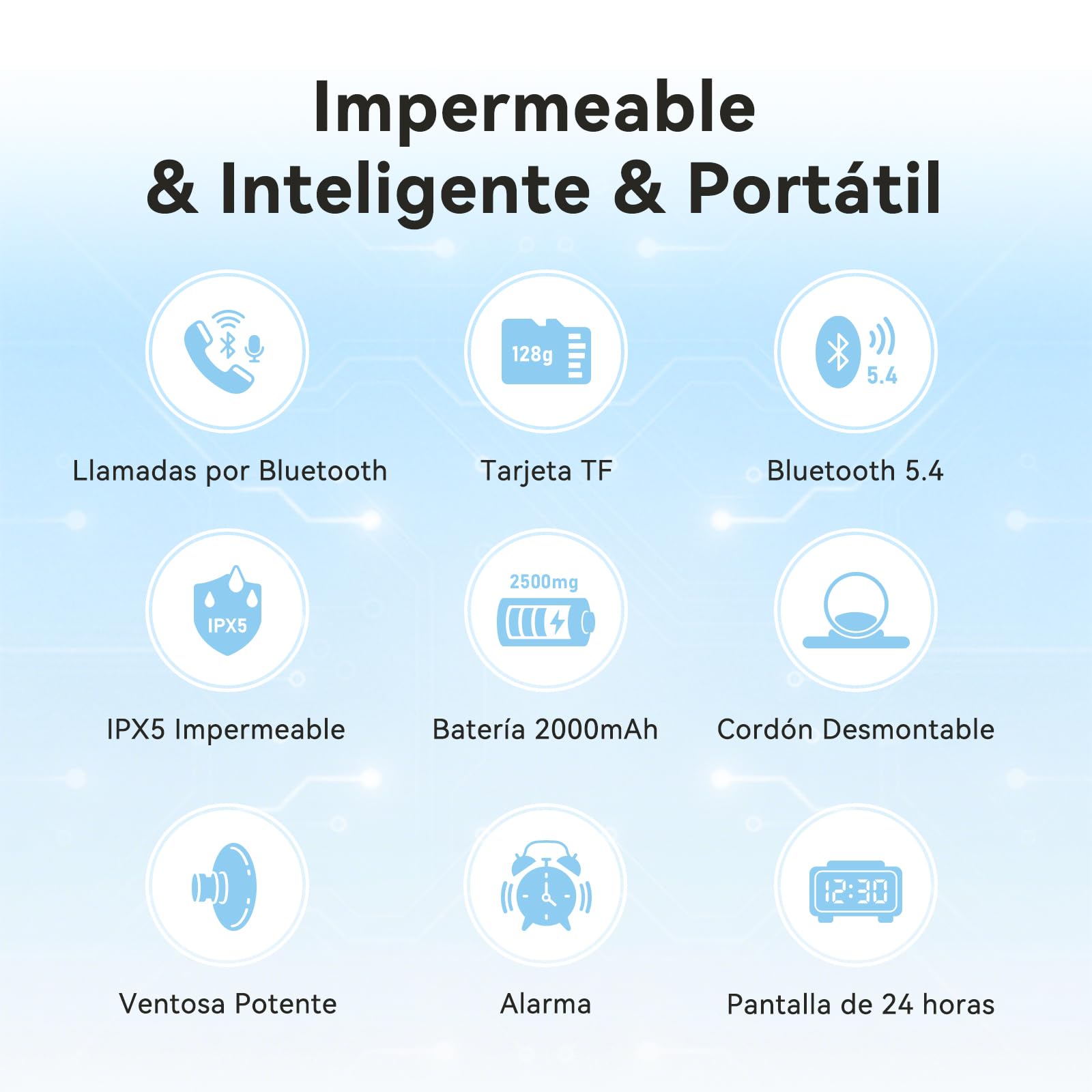 AGPTEK Altavoz Ducha Bluetooth 5.4, Inalámbrica Portátil Impermeable para Baño Ventosa, Radio FM Pantalla LCD, Reproducción 12H, Llamadas Manos Libres, Reproducción Tarjeta de Memoria Baño Piscina