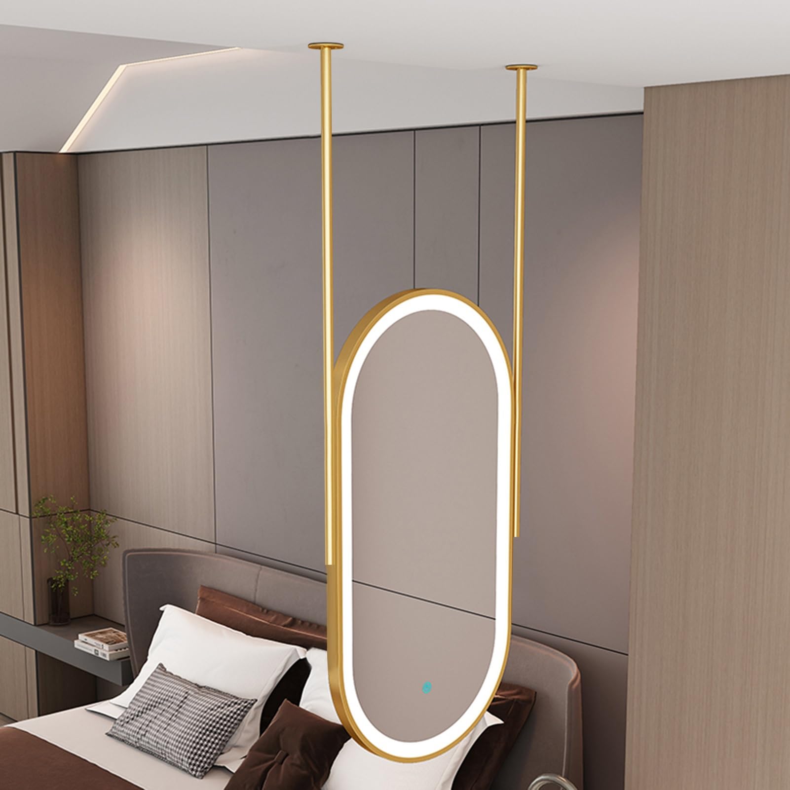 Miroir moderne suspendu au plafond pour éclairer une entrée ou salle de bain