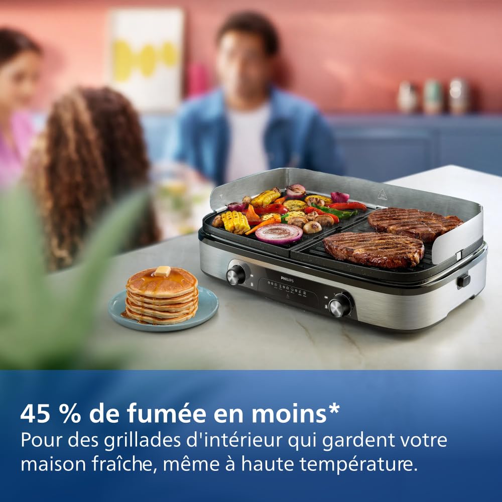 Philips Grill Électrique & Plancha 5000, Température réglable, 2400W, Métal