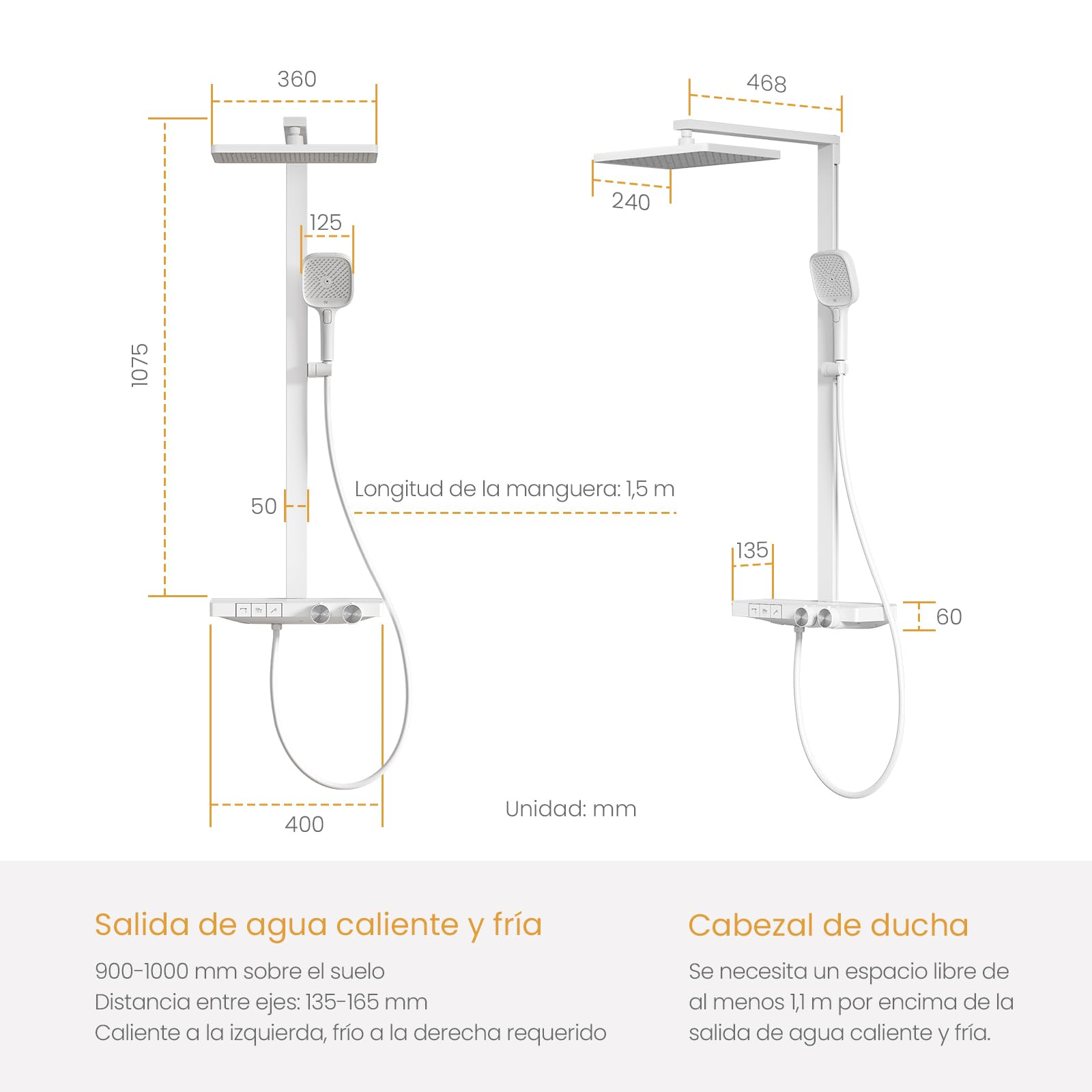 EMKE Columna de Ducha Termostática, Blanco Mate, Caudal Ajustable