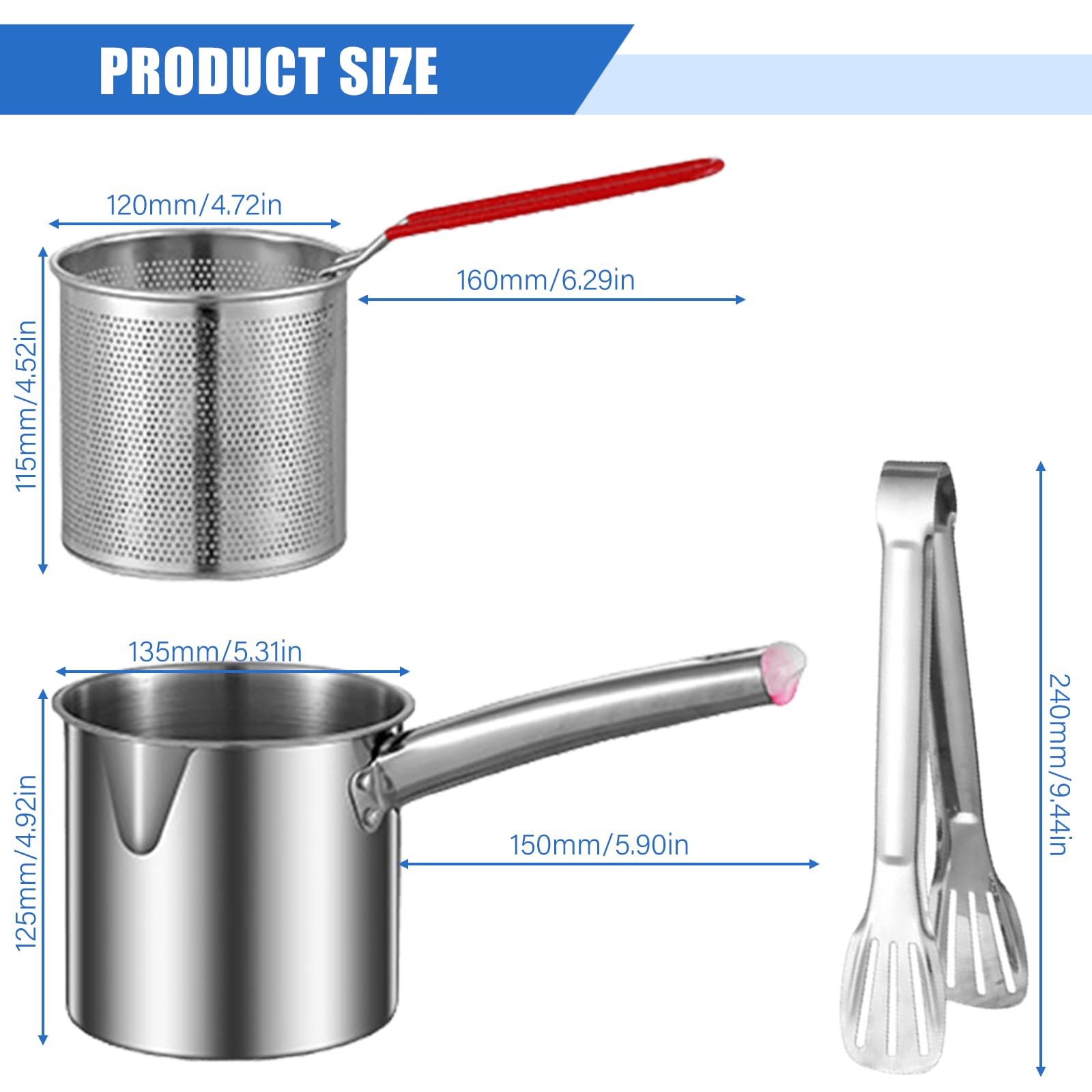GOMETY Pentola da 1,8 l, in acciaio inox 304, contenitore per grasso con filtro a maglia fine, filtro e taglio per cucina/campeggio, adatta a tutti i piani cottura (set di friggitrice)
