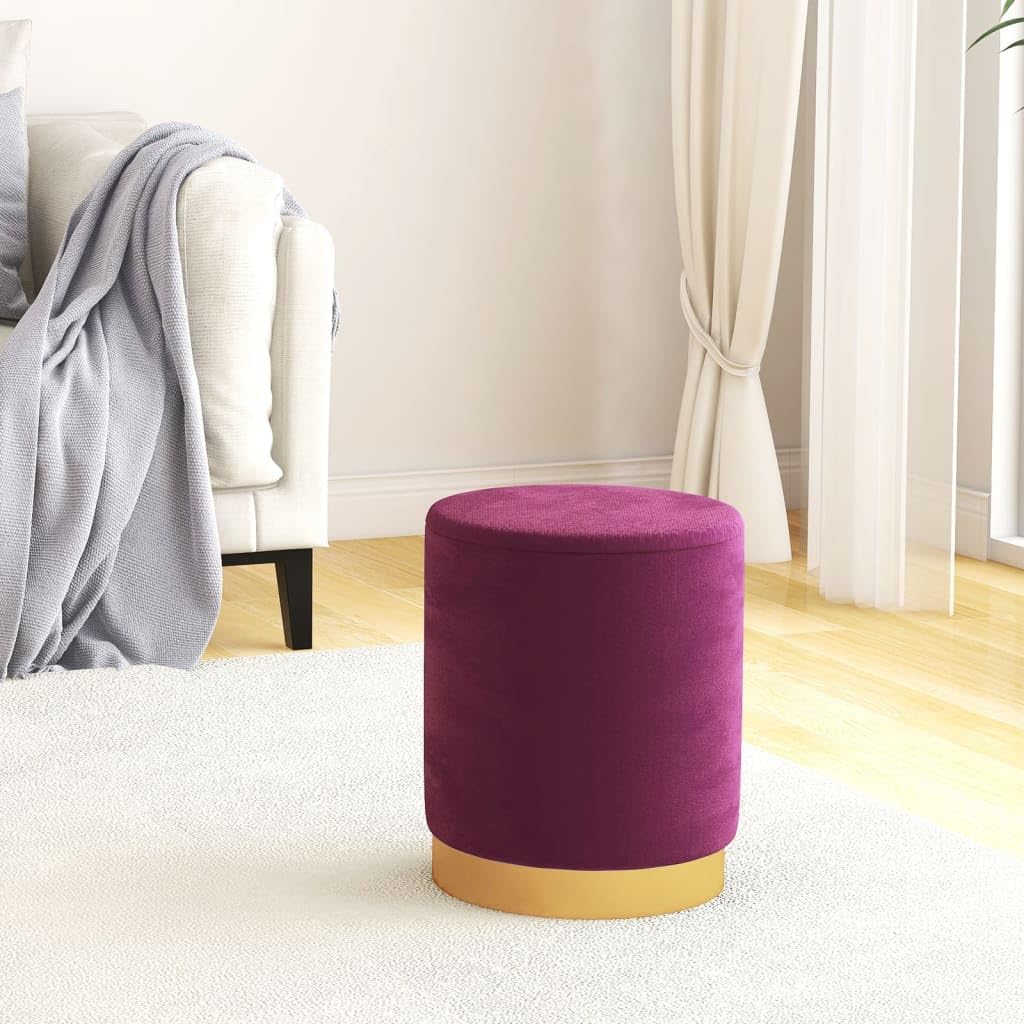 Sgabello portaoggetti rotondo in velluto viola con patta 31 x 37 cm, imbottito e salvaspazio, ideale come seduta per soggiorno, ufficio, balcone e uso esterno