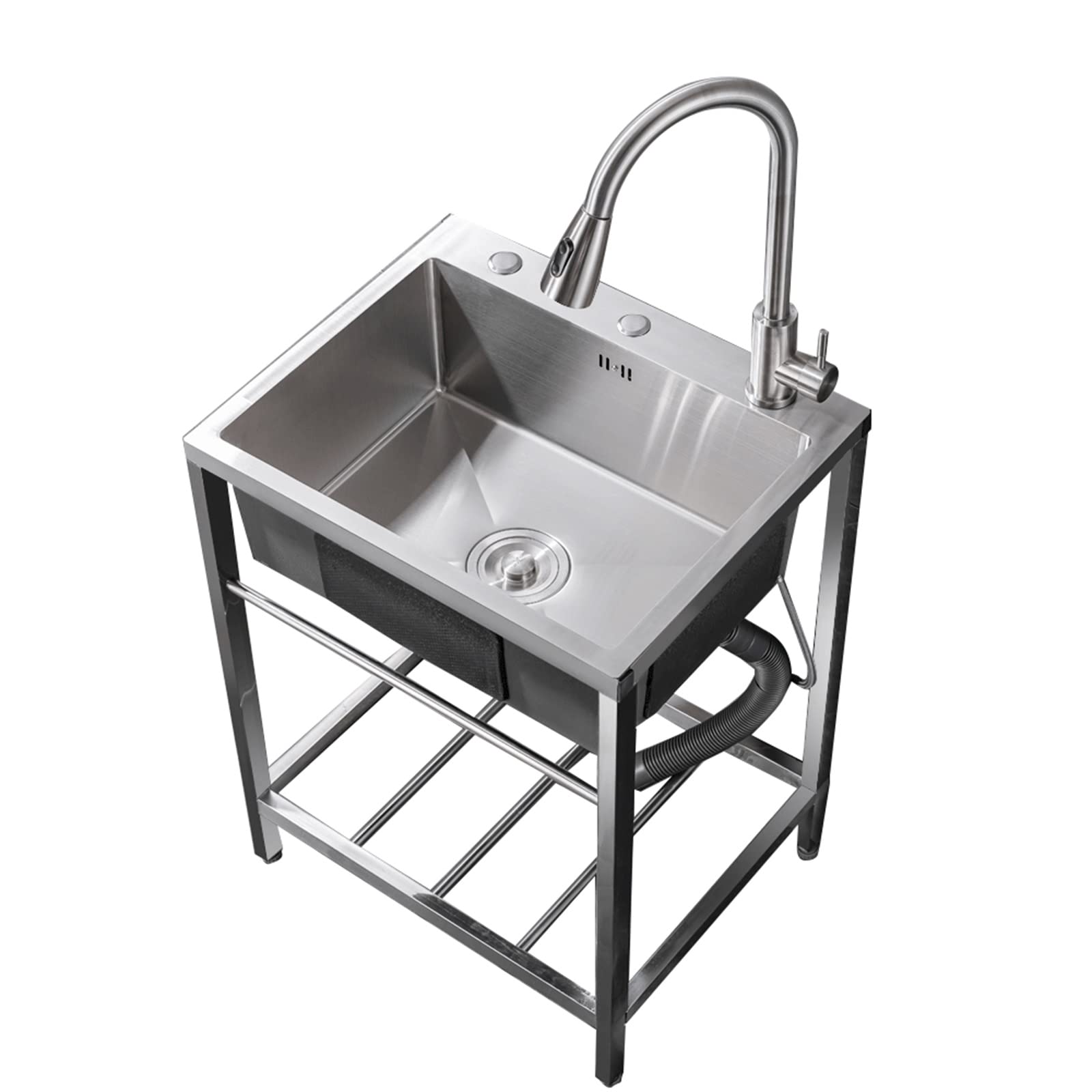 TAXXII Commercial Kitchen Sink Single Bowl, Free Standing Stainless Steel Washing Station with Water Faucet, Utility Outdoor for Washing, Heavy Duty Restaurant Laundry Backy