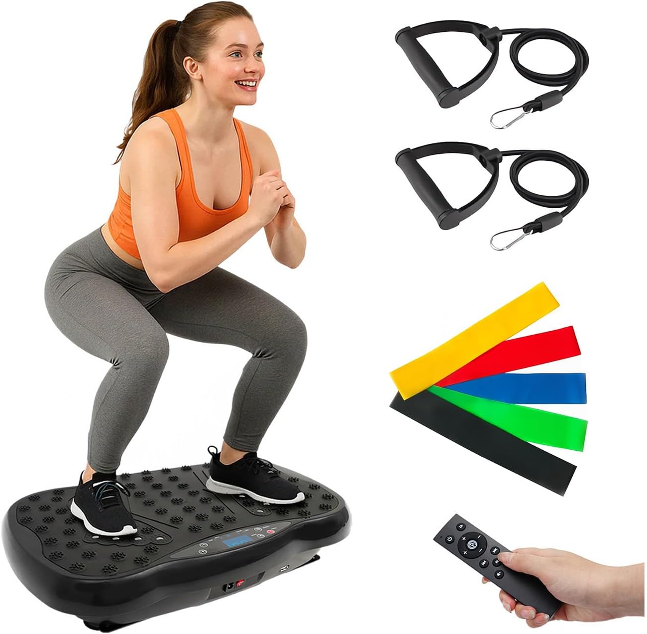 ALSO GO Vibration Plate Exercise Machine, 10 Preset Modes & 200-Level Vibration Platform for Weight Loss/Lymphatic Drainage, 400lbs Capacity Vibration Board with Resistance Bands for Full Body Workout