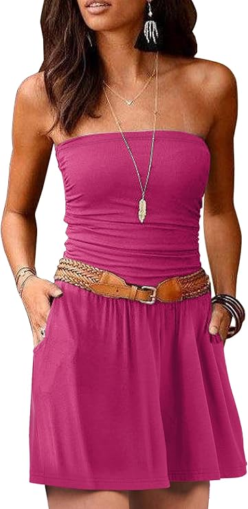 AUXDIO Women Summer Casual Strapless Romper Sleeveless Off Shoulder Short Jumpsuits 2026 Beach Vacation Clothes