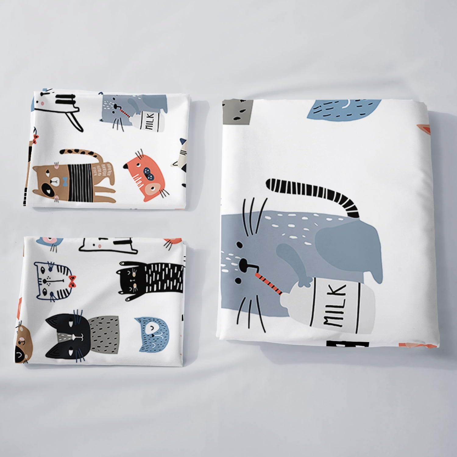 HOSIMA Bettwäsche-Set mit Cartoon-Katzen-Aufdruck für Erwachsene, Jungen und Mädchen - Bettbezug mit 2 Kissenbezügen (S)