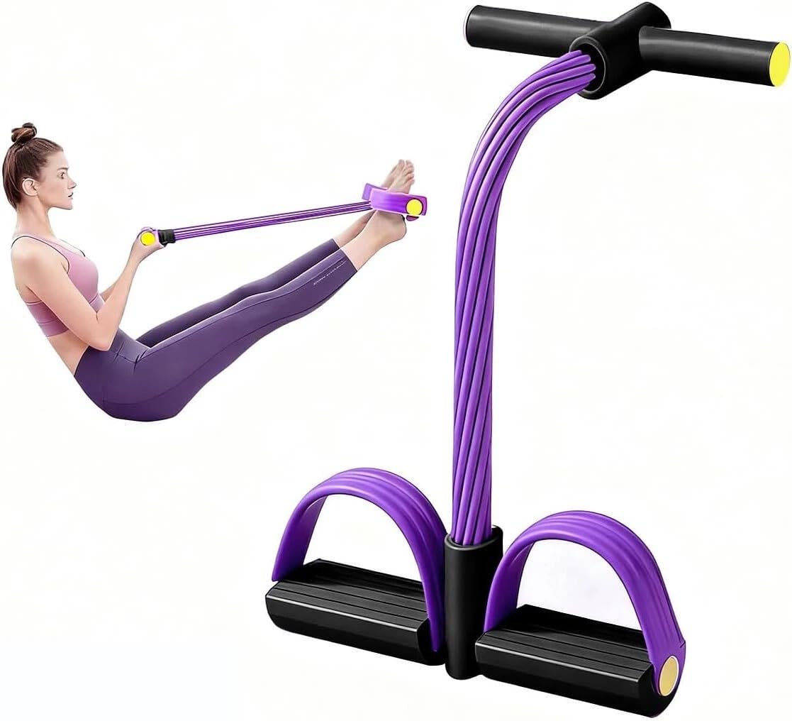 Foot Pedal Resistance Band for Abs & Core Training, 6 Tube Elastic Natural Latex Pull Rope Fitness Bands,for Leg Arm Abdomen Waist Stretching Exercising Training (Black purple)