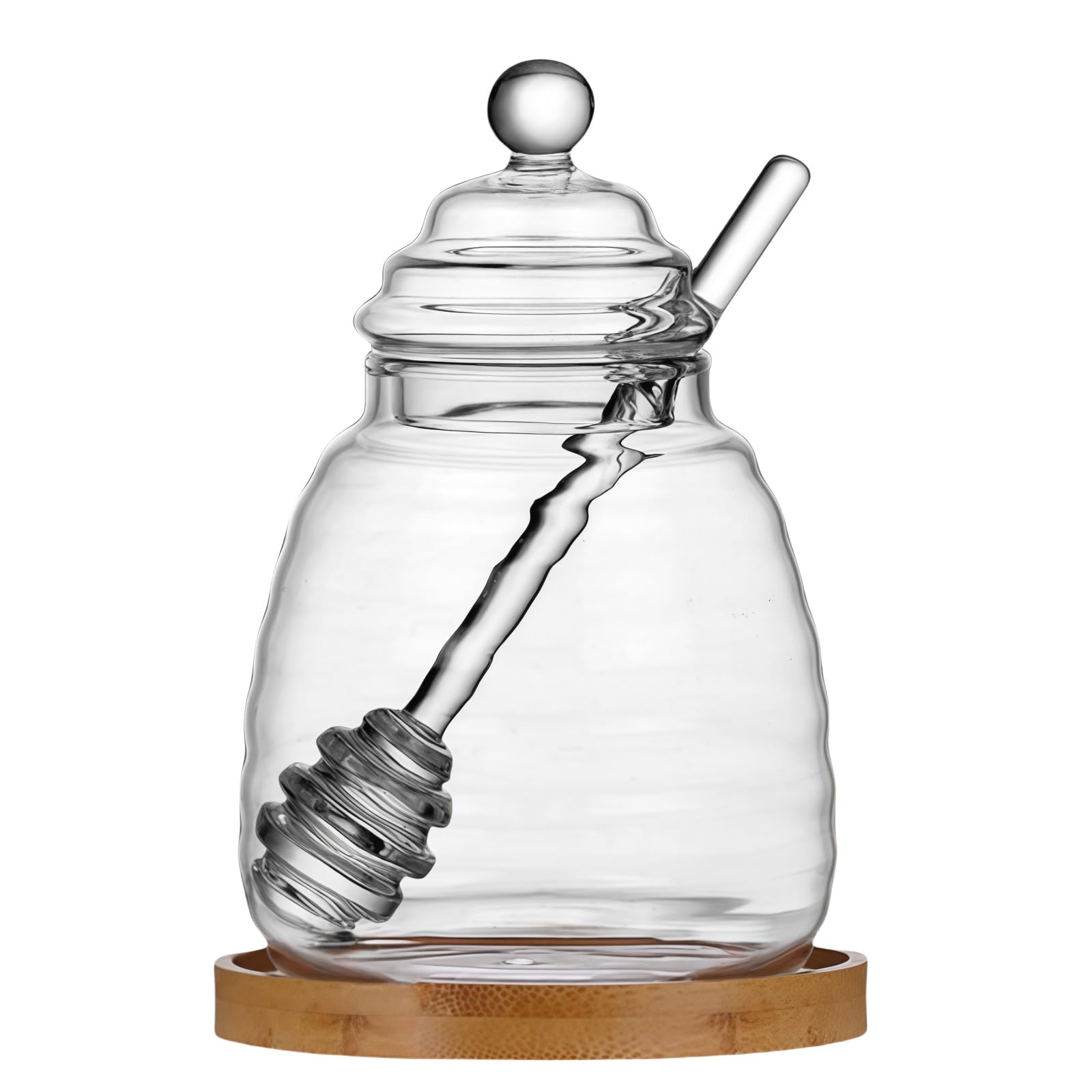 MEETOZ Glass Honey Pot,with Spoon and Lid Honey Container,Equipped with wood tray Honey Jar,for Storing and Dispensing Honey - 500 ml — image 1