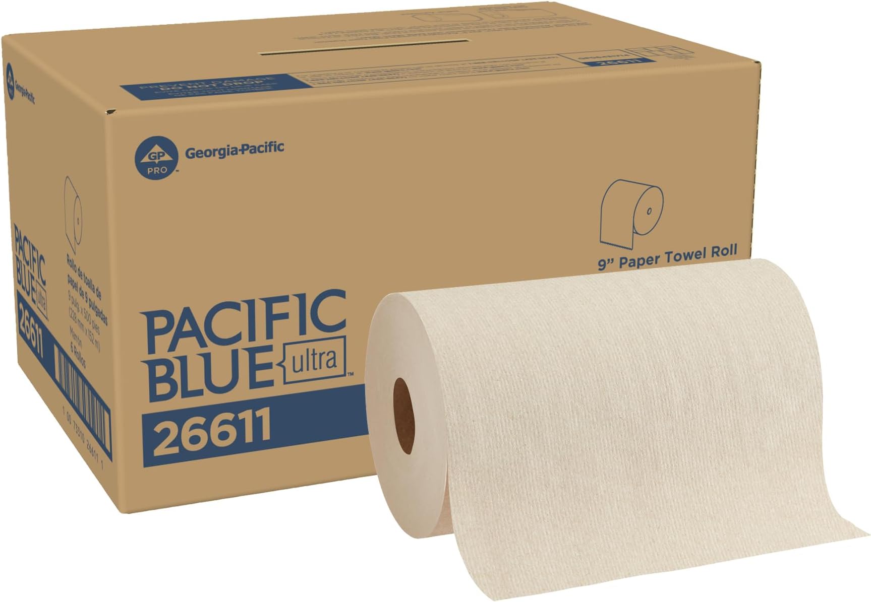 Georgia-Pacific Pacific Blue Ultra 9" Paper Towel Roll by GP PRO (Georgia-Pacific), Brown, 26611, 500 Feet Per Roll, 6 Rolls Per Case