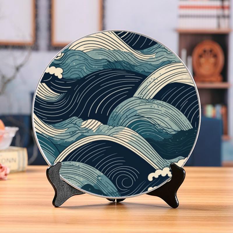 Amazon.com: DNOVING Japanese Blue and White Waves Ceramic Art
