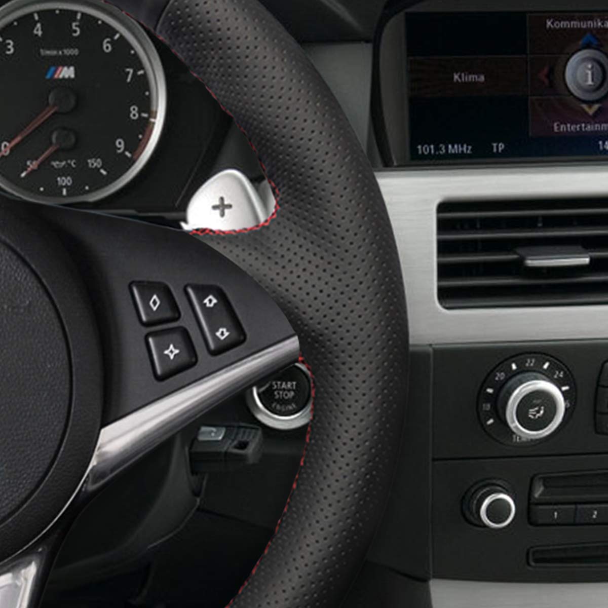 MEWANT Steering Wheel Cover for BMW 5 Series E60 E61 2007-2010 / M5 E60 2006-2010 / M6 E63 E64 2006-2010