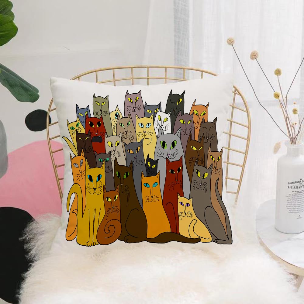HYOSXW Cushion Cover,Throw Pillow Case Home Decorative for Living Room Bedroom Sofa Chair 16X16 Inch,Group drawn cats. Drawn by hand. Vector illustration. color,Pillowcase 40X40cm