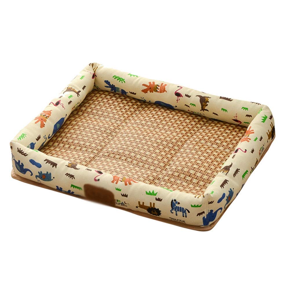 BEDS Pet Dog Rattan Mat Pet Sofa House Rectangular Dog Sofa Canvas Zoo Pattern Comfortable Nest Breathable Pet Couch Soft Run-anmy 20200323 (Color : Multi-colored, Size : M)