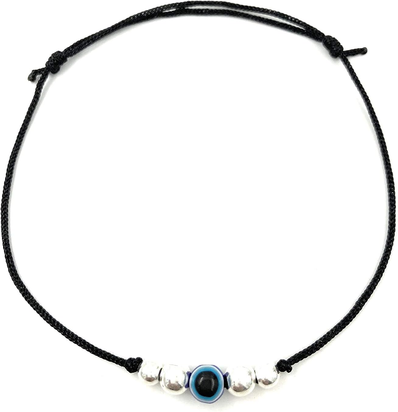 JEWELLERS Exclusive 925 Sterling Silver 4 Ball + Evil Eye Designer Black Thread Anklet For Women & Girls Adjustable 1 Piece(TP 026)