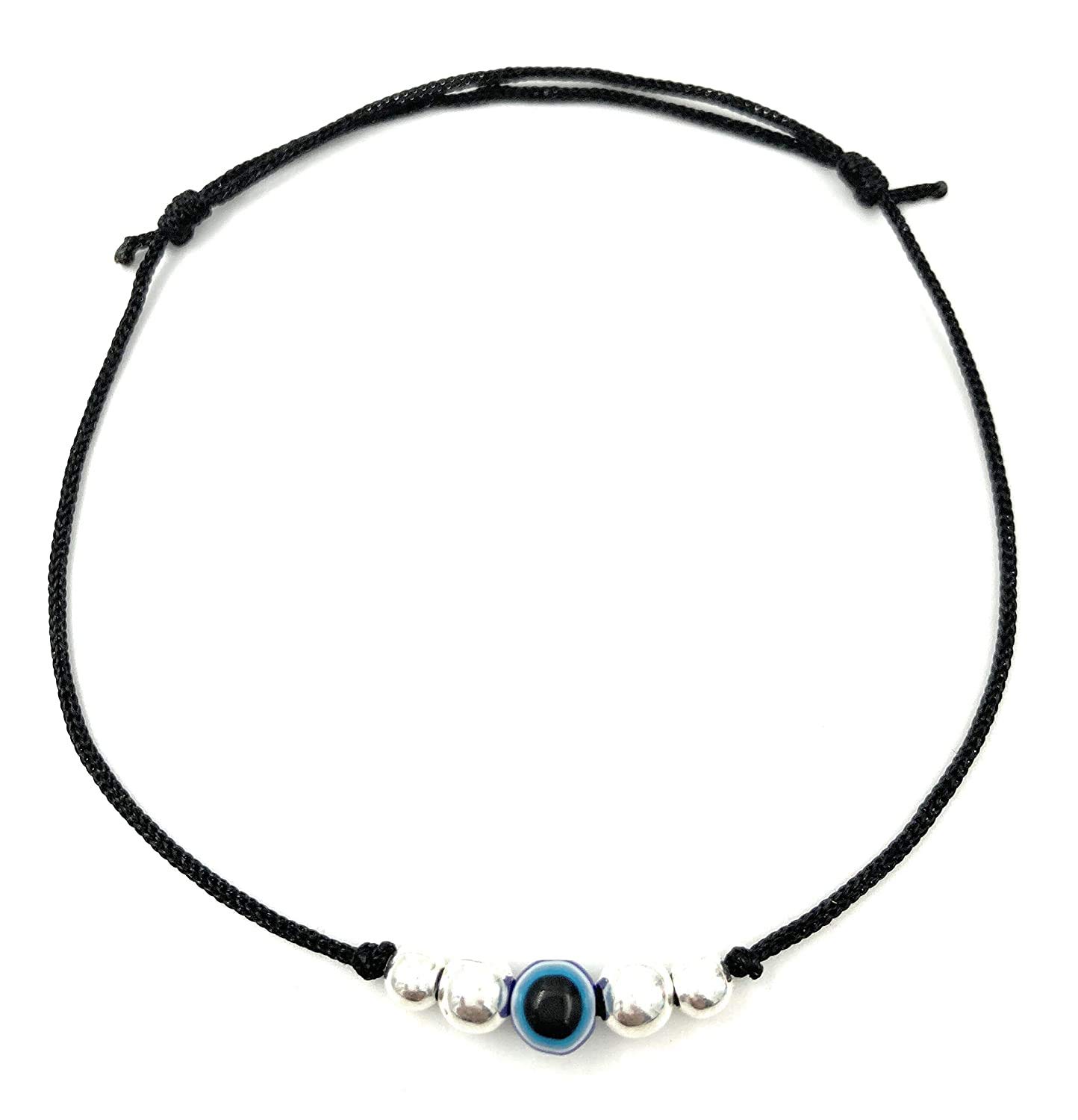 KUKSHYA JEWELLERS Exclusive 925 Sterling Silver 4 Ball + Evil Eye Designer Black Thread Anklet For Women & Girls Adjustable 1 Piece(TP 026)