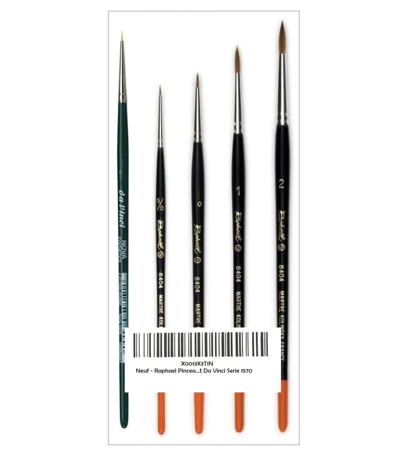 Pinceau Raphael Series 8404,kolinsky Rouge Sable Pinceau,Set 5 Pcs,Taille 5/ 0, 3/0, 0/2, 0,1 (Raphael France) Et Da Vinci 1570 - Espace Beaux Arts