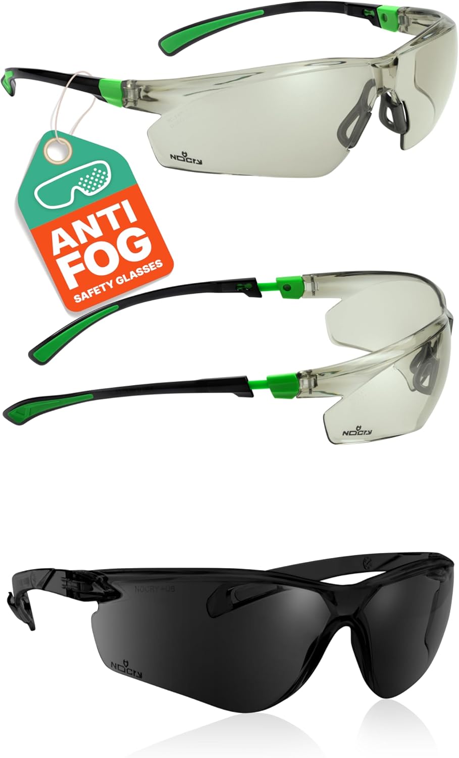 NoCry Tinted Safety Glasses for Men and Women with Anti Fog and Scratch Resistant with Wrap Around Lenses & Safety Sunglasses for Men and Women; Certified ANSI Z87.1 Dark Tinted Safety Glasses with An