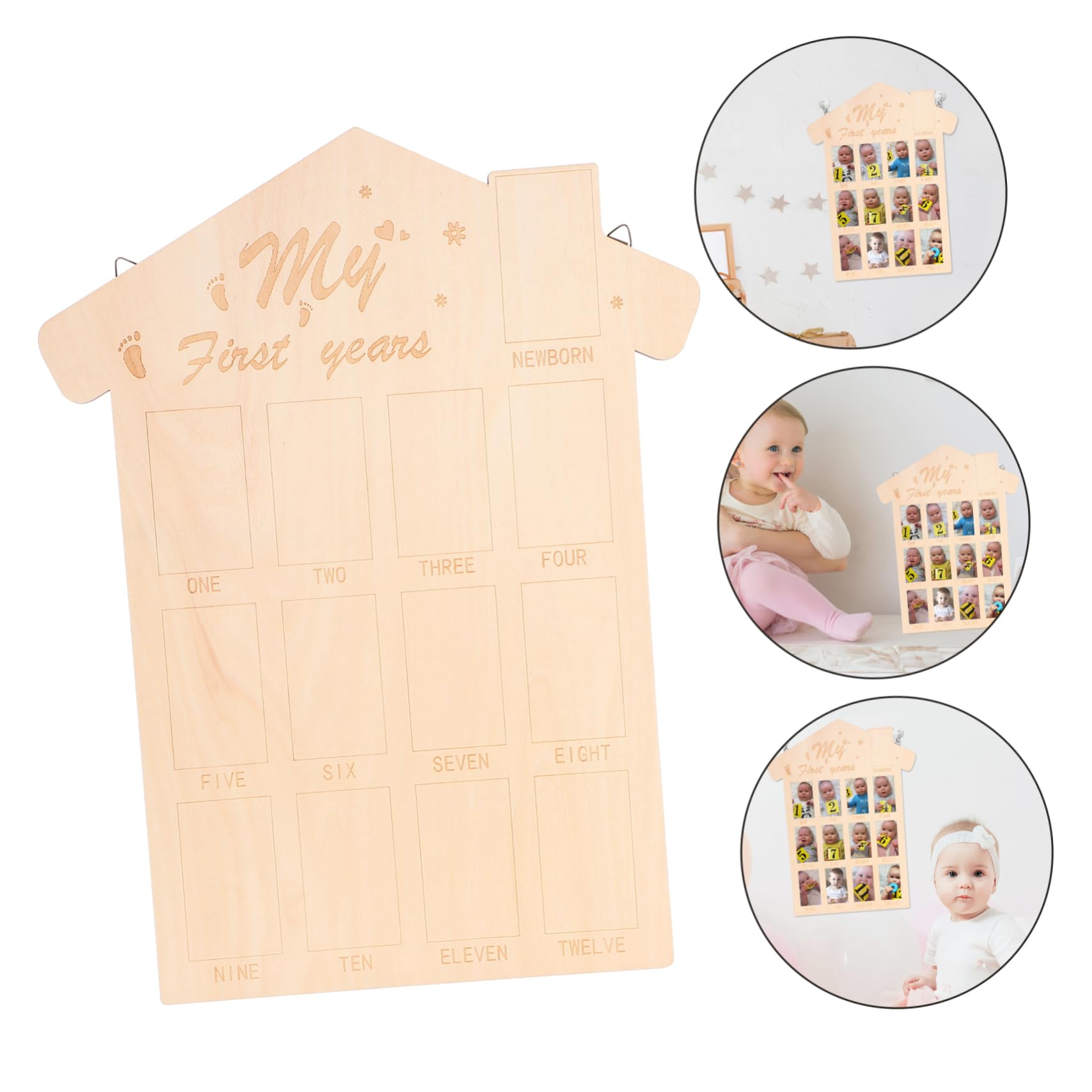 Abaodam Wooden Baby Photo Frame First Year Picture Board Newborn Photo Display