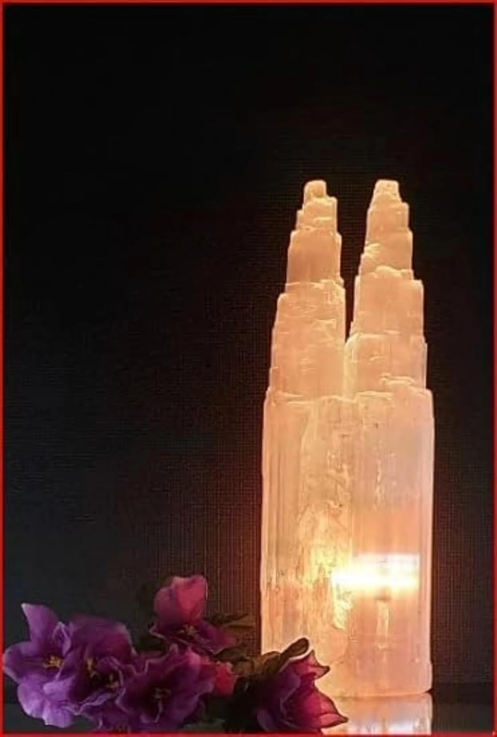 Pure Selenite Crystal Natural Light Mountain Twin Tower Lamp Handmade Natural Energy Healing Clarity and Meditation Lamp Home Decoration Table Lamp Mineral Christmas Occasion Gift (25cm)