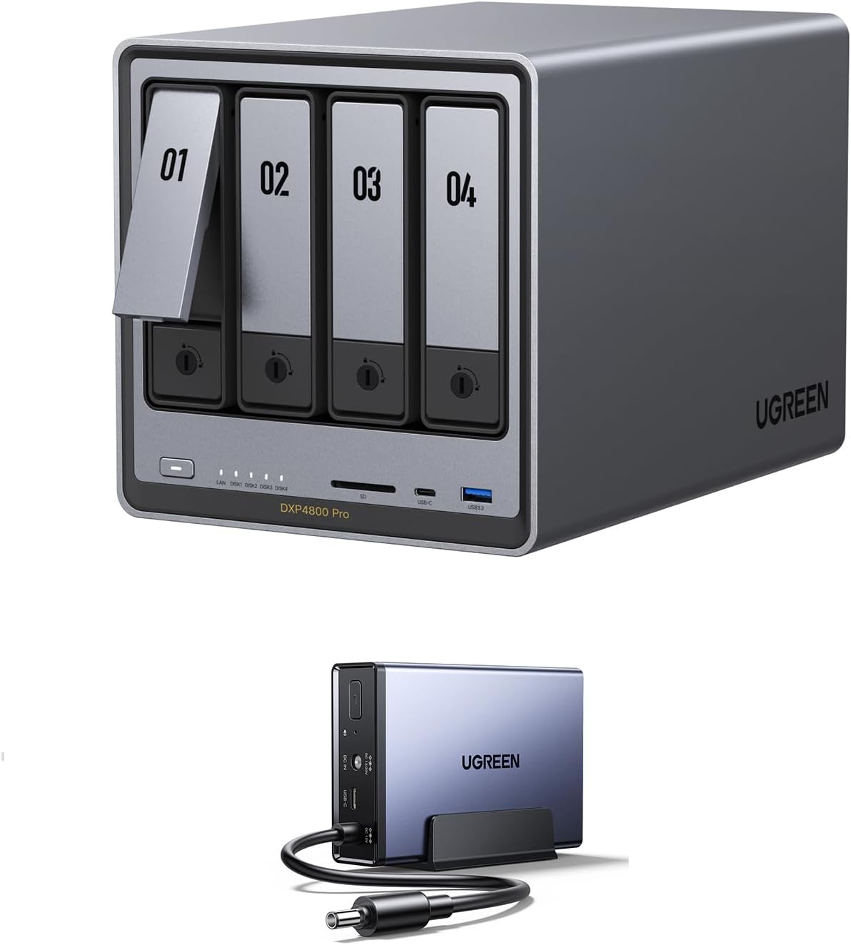 UGREEN DXP4800 Pro & US3000, 12000mAh Uninterruptible Battery Power Supply Bundle NAS DXP4800 Pro 4-Bay Desktop NAS with144TB Storage Capacity.