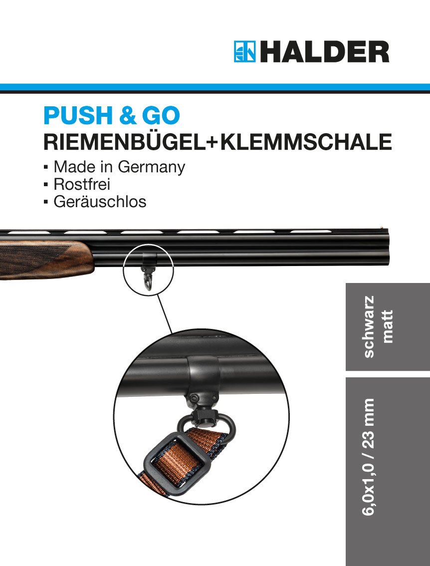 PUSH & GO Riemenbügel mit Klemmschale für Flinten SLIM 6,0x1,0 für 23 mm Riemenbreite