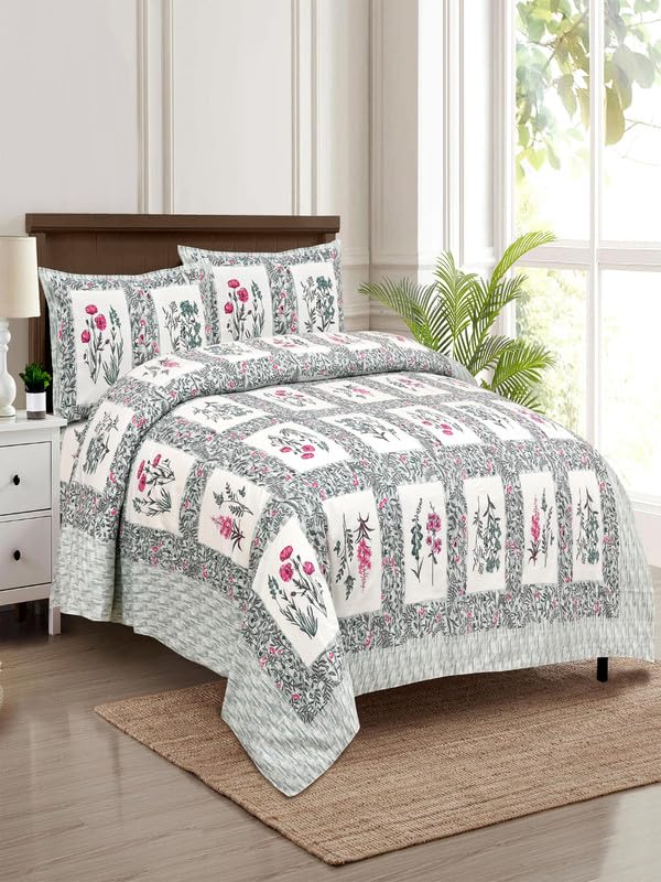 Image of Jaipur Fabric Double Bed Sheet with 2 Pillow Covers | Modern Printed Bedding Set for Bedroom