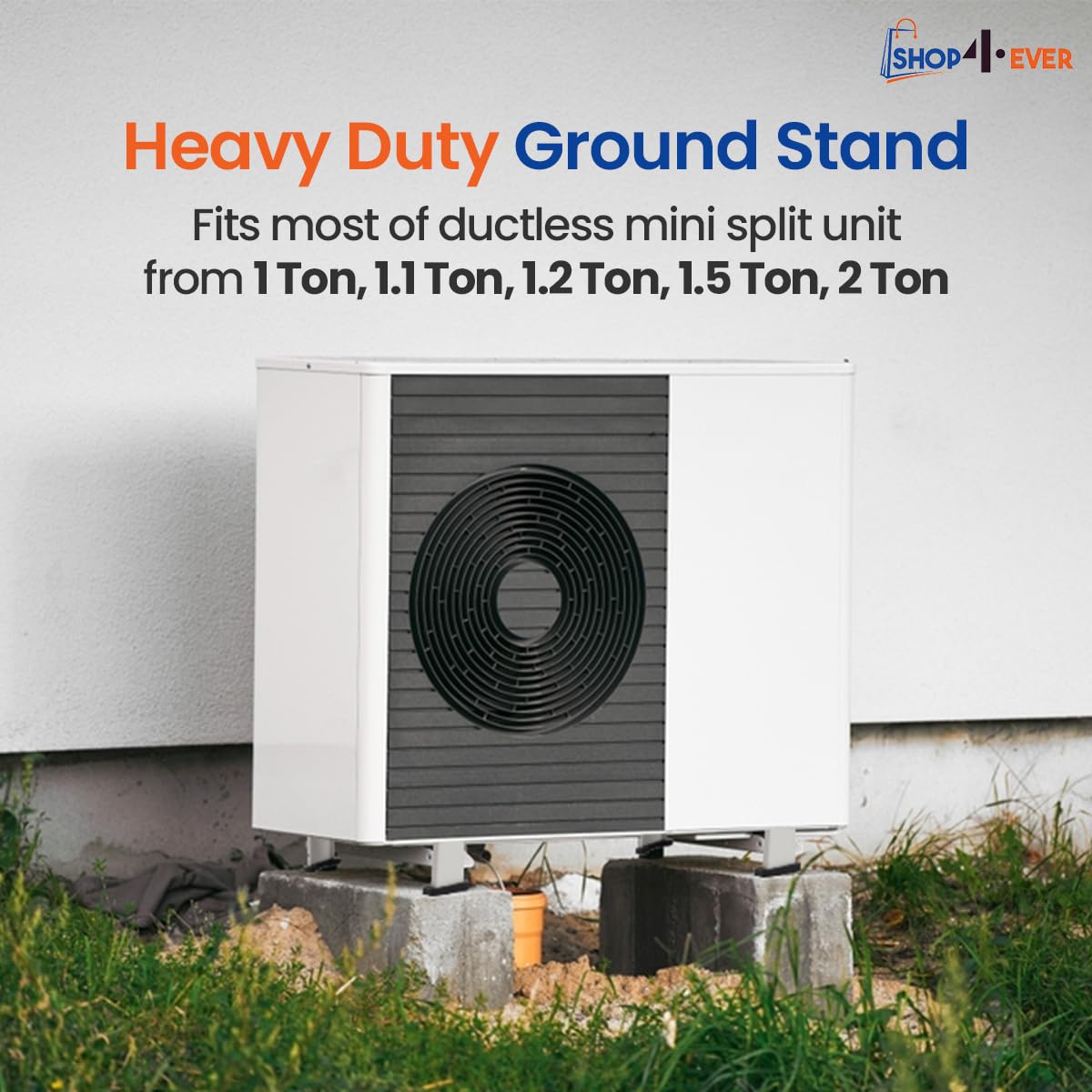 Shop4Ever Ac Stand | Tafta Heavy Duty Ac Outdoor Stand for 1 Ton, 1.1 Ton, 1.2 Ton, 1.5 Ton & 2 Ton Outdoor Units | GI Steel Floor AC Stand | Silver | 43.5 x 5 cm | Pack of 1 2