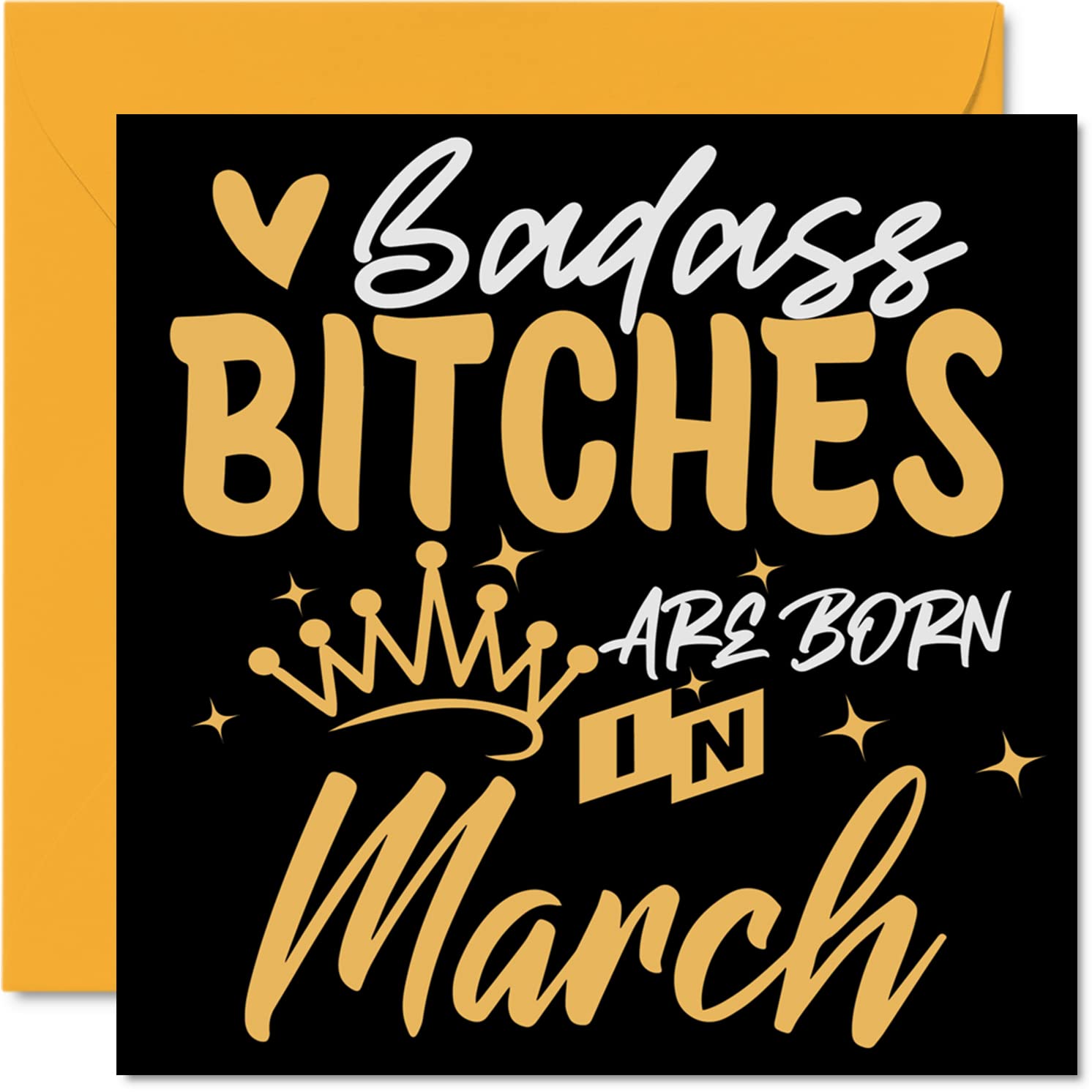 Funny Birthday Cards for Women Her - Badass Bitches Are Born In March - Happy Birthday Cards for Friend Girlfriend Wife Daughter Sister Auntie Mum Granny, 145mm Humour Greeting Gift