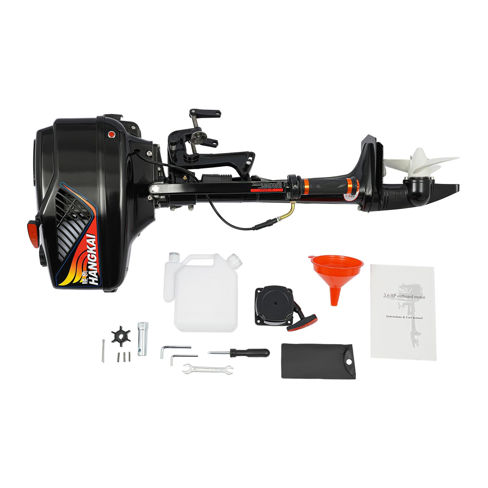 2.6kW Motor Tabla Paddle Surf, Motor Fueraborda 3.6 Cv, 2 Tiempos, 55cc con Potencia, Refrigeración por Aire, Arranque Manual, Hélice y Placa Antivórtice, Para Barcos Pequeños, Pesca O Lanchas